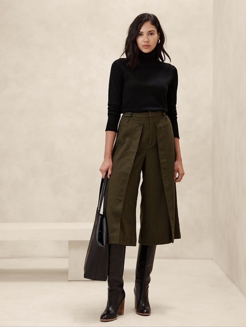 Banana Republic Factory Wool-Blend Herringbone Culotte Olive Green Size 6